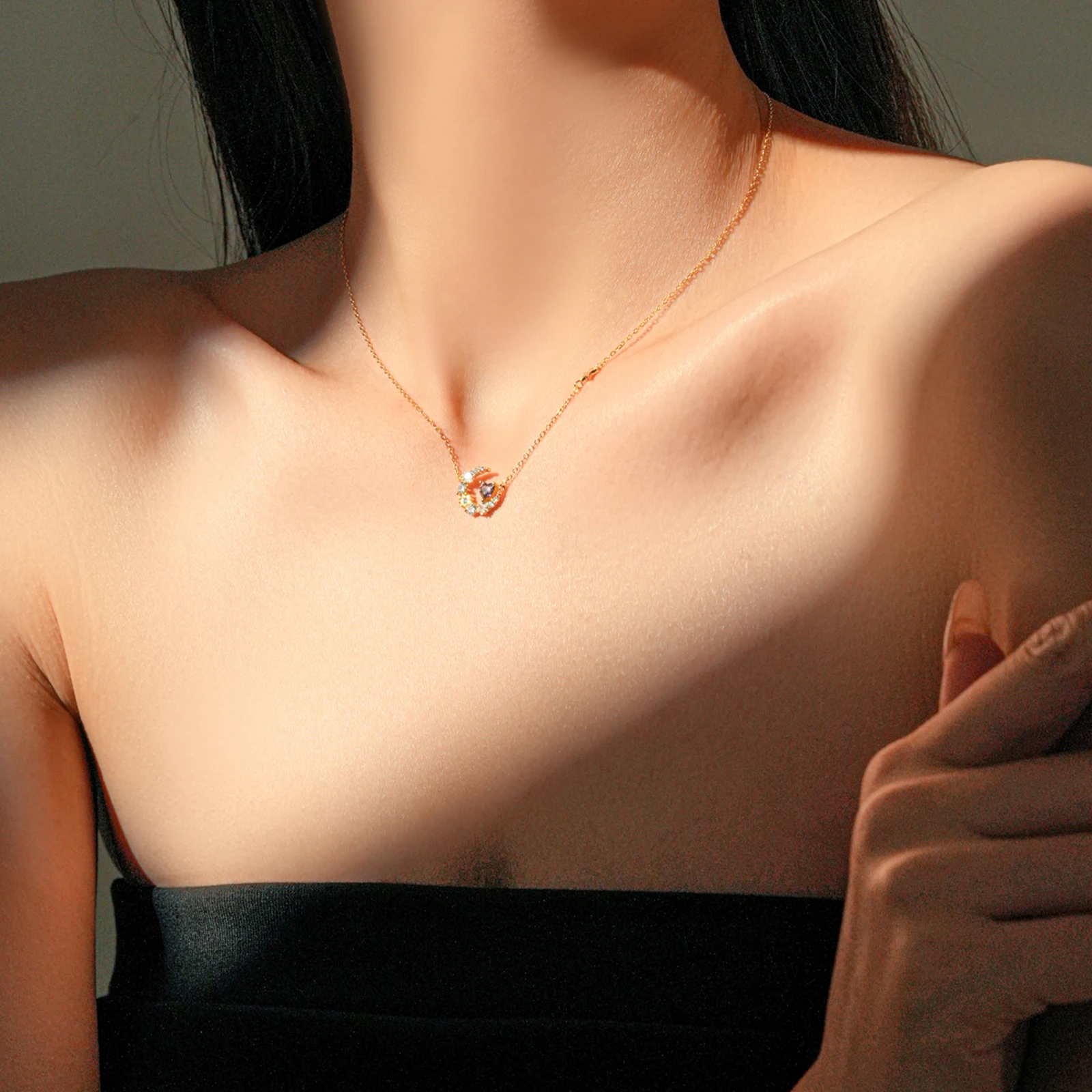 925 Sterling Silver Star Moon Heart Shape Rhodolite Cubic Zirconia Necklace - Image 4