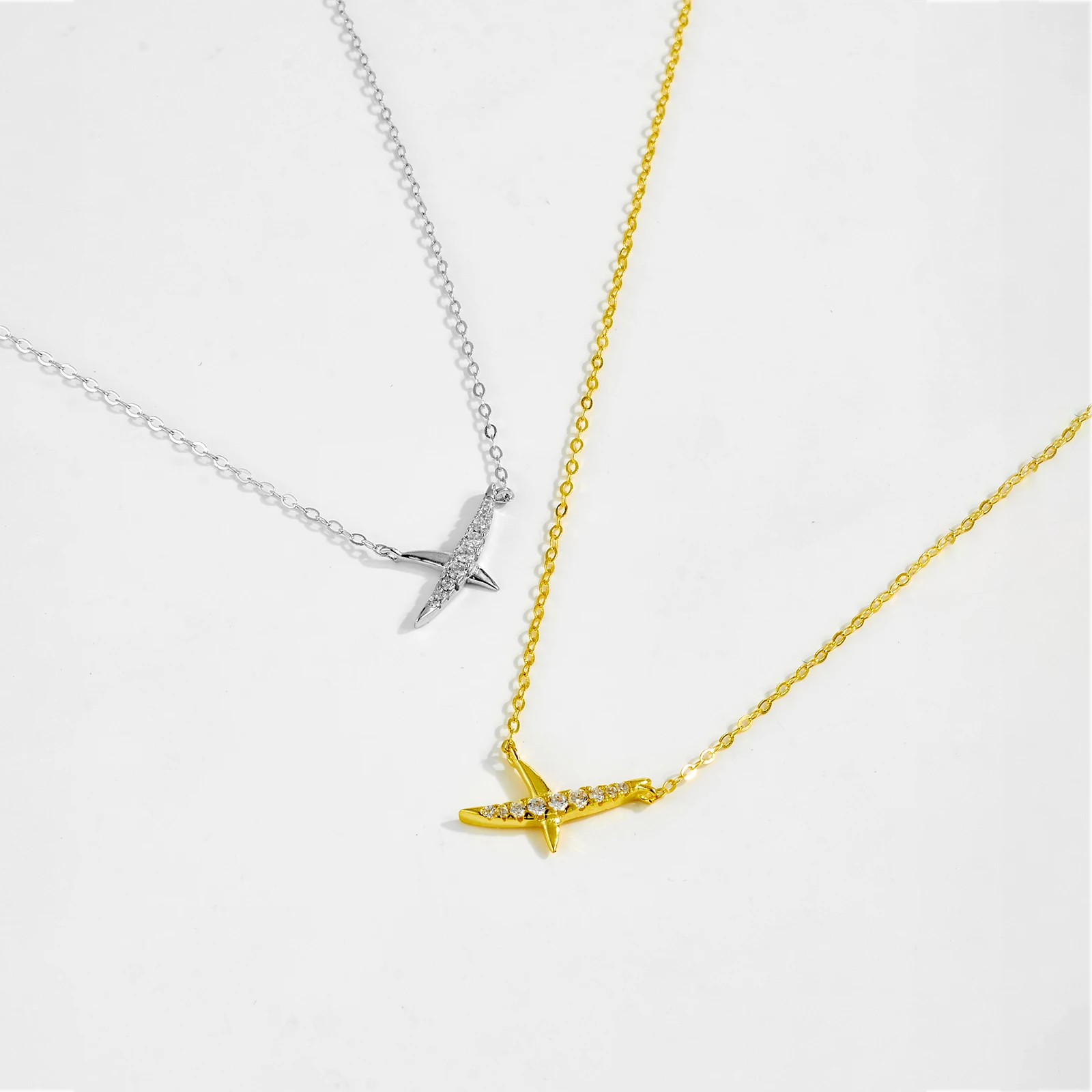 925 Sterling Silver Asymmetric X Cubic Zirconia Pendant - Image 3