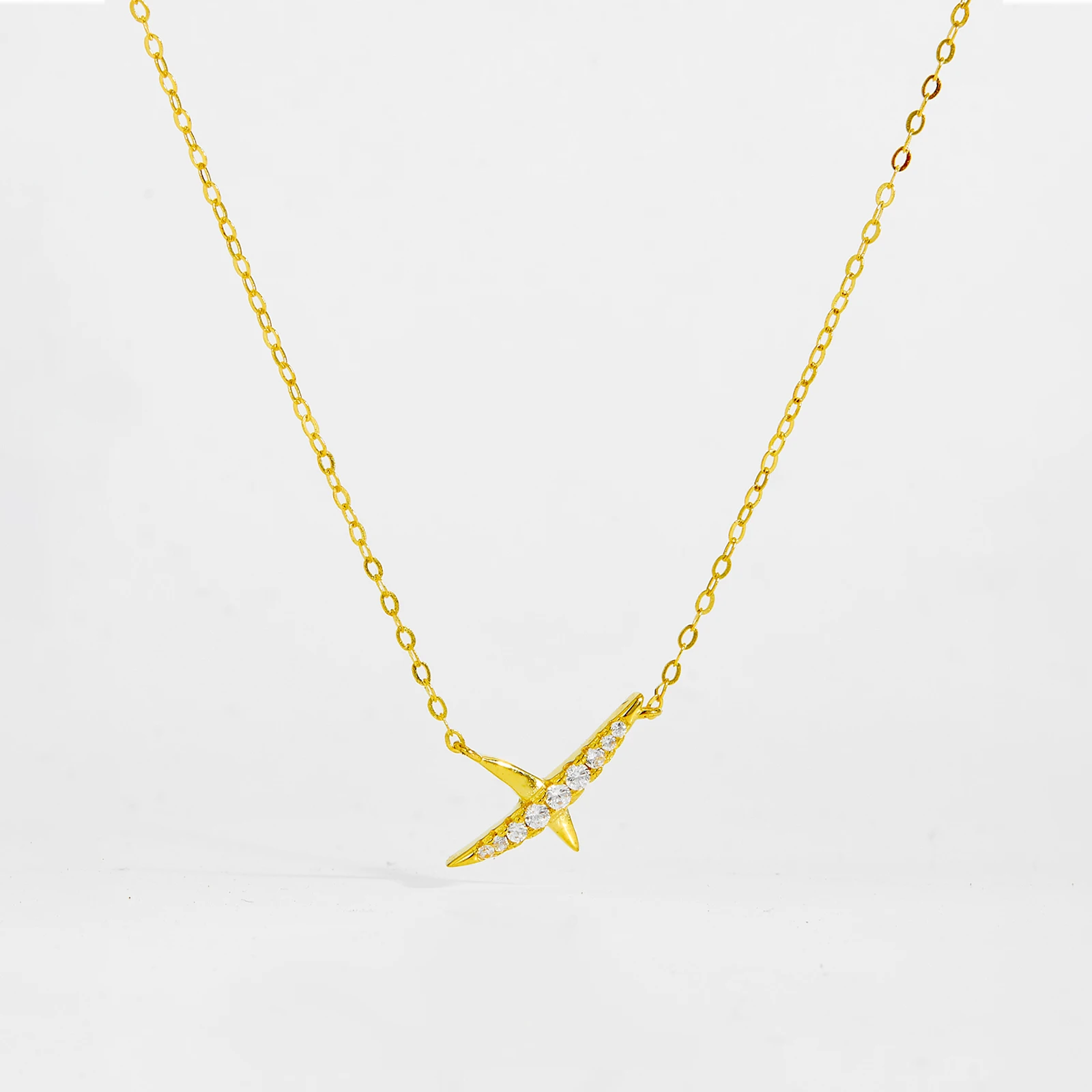 925 Sterling Silver Asymmetric X Cubic Zirconia Pendant - Image 2