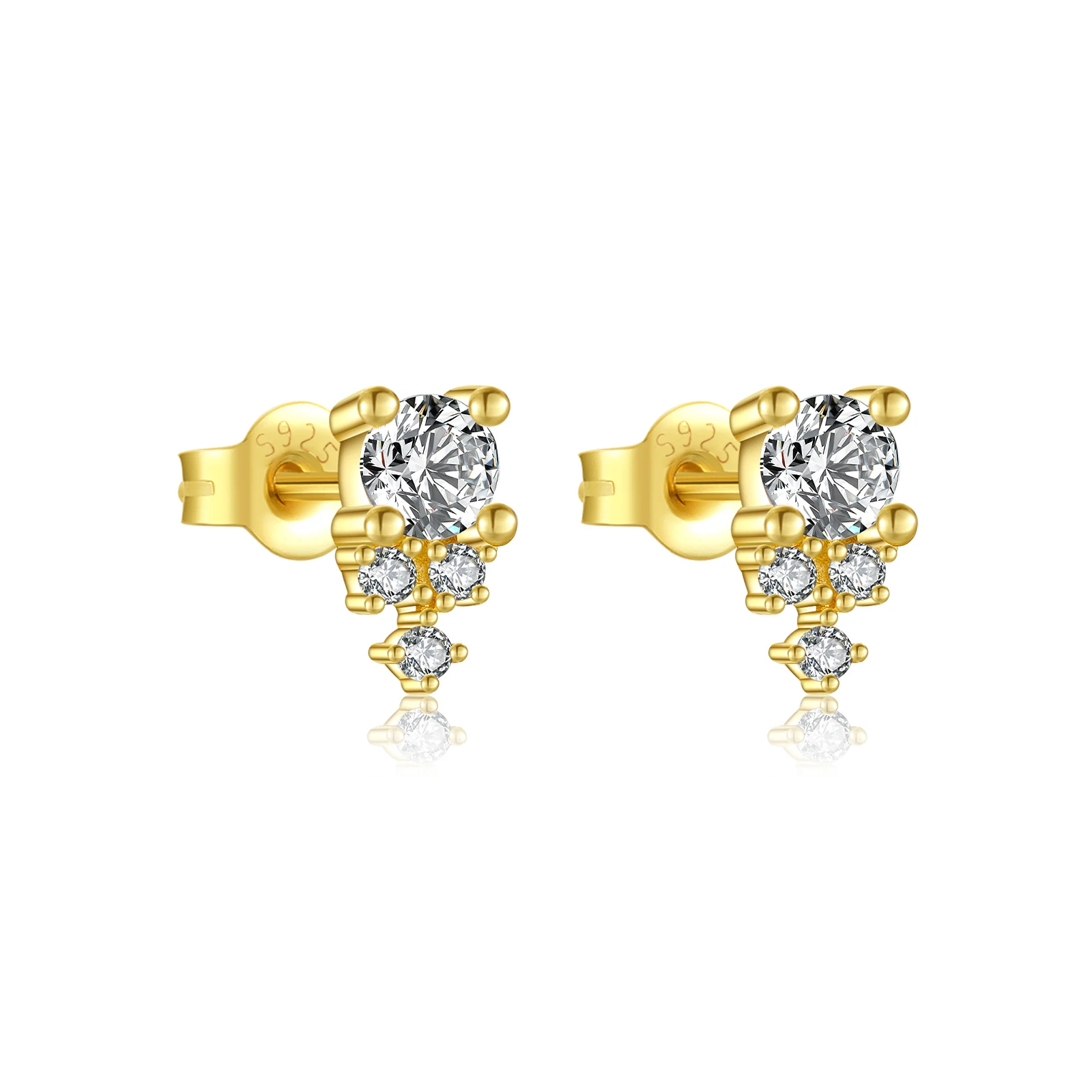 925 Sterling Silver Gold Clustered Cubic Zirconia Stud Earrings