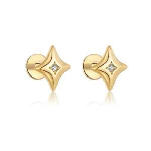 925 Sterling Silver Minimalist Cubic Zirconia Star Motif Earrings