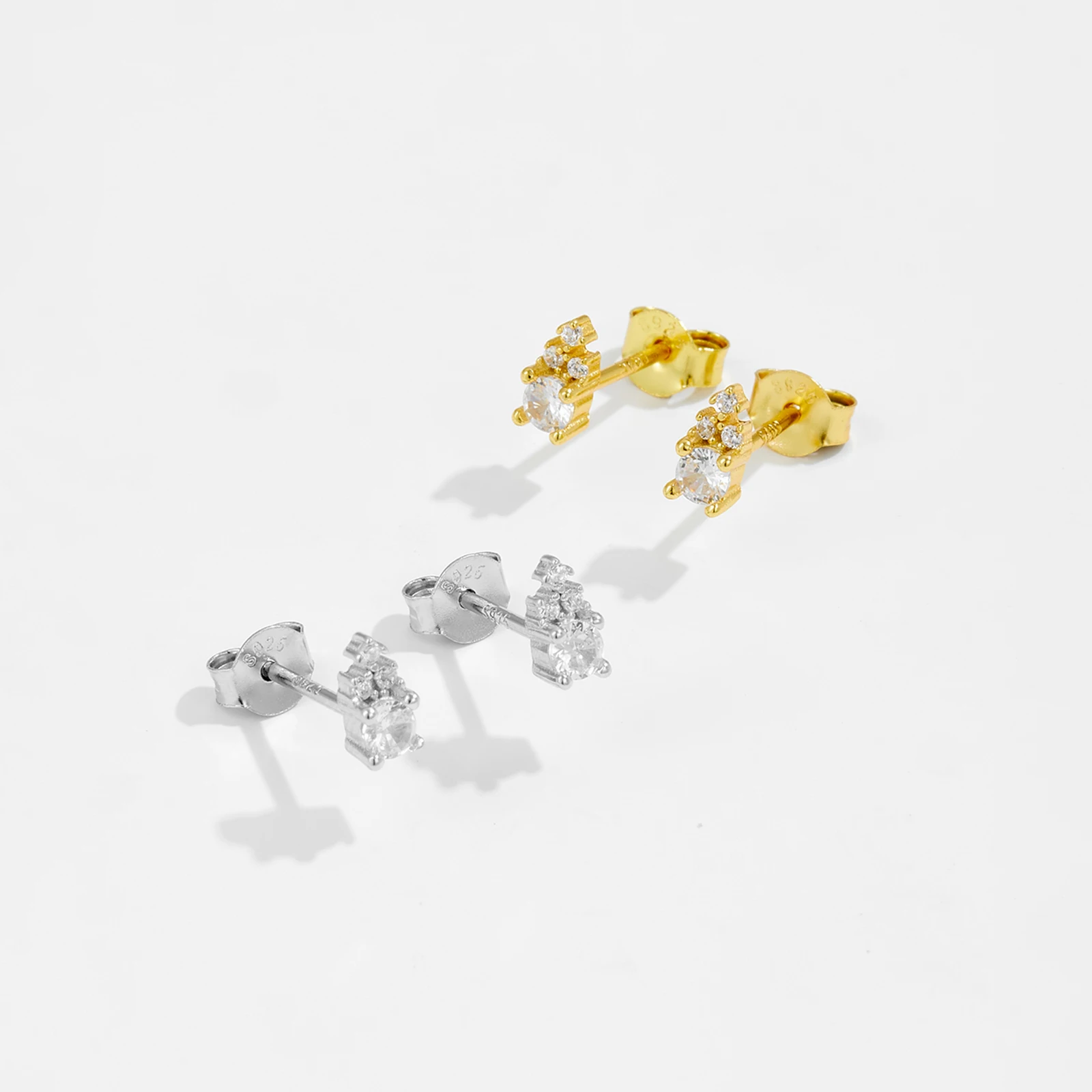 925 Sterling Silver Gold Clustered Cubic Zirconia Stud Earrings - Image 4