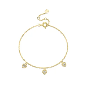 925 Sterling Silver Three Heart Pendant Cubic Zirconia Bracelet