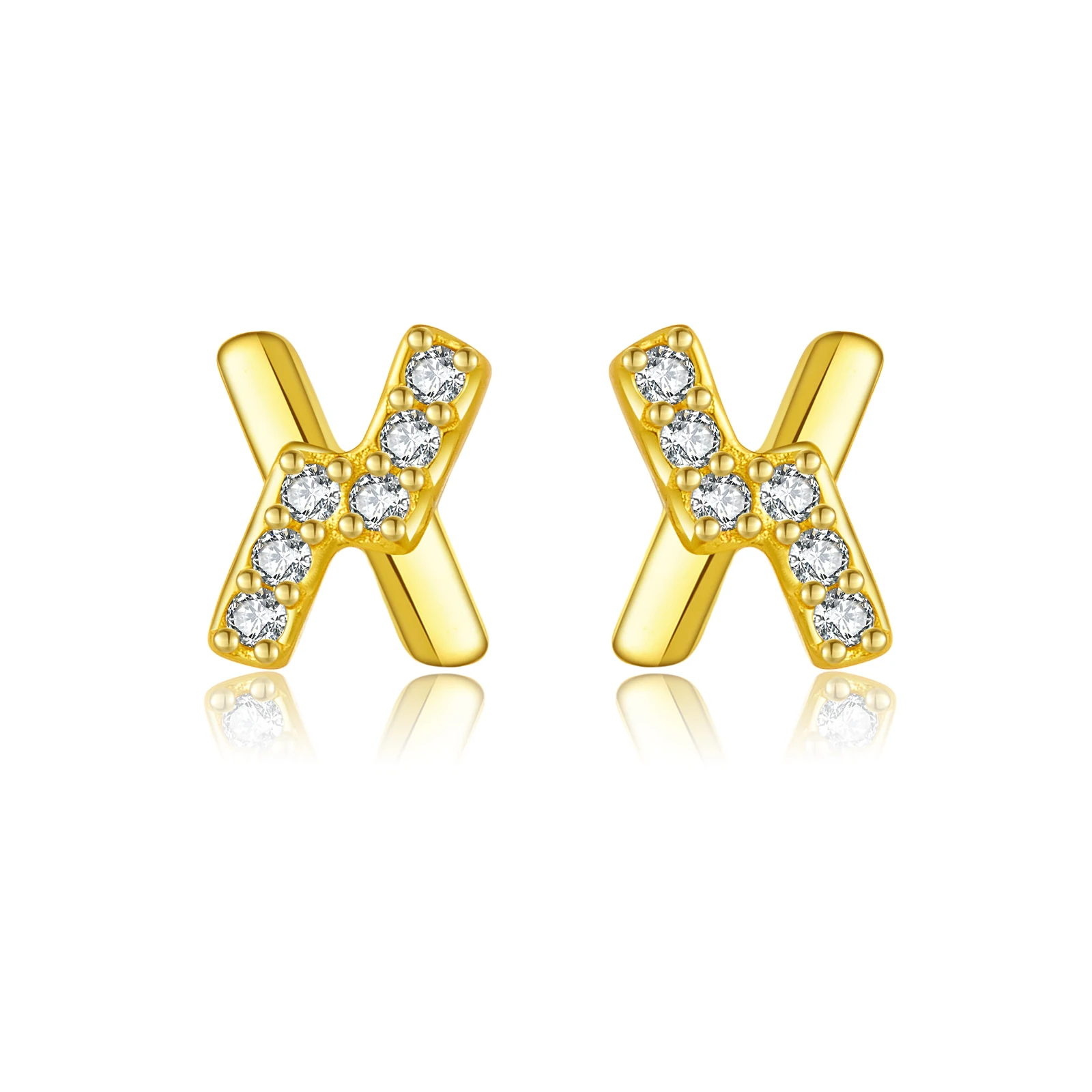 925 Sterling Silver Two V Shape Asymmetric Cubic Zirconia Stud Earrings