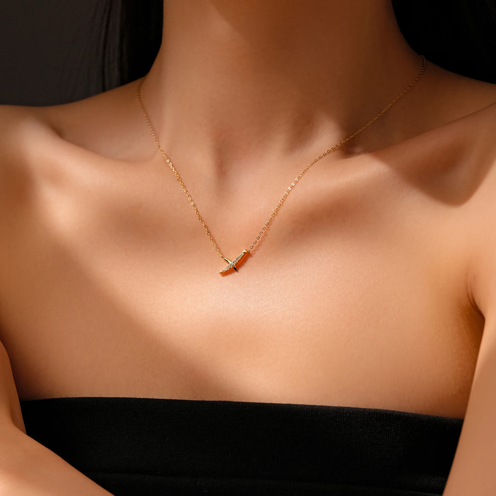 925 Sterling Silver Asymmetric X Cubic Zirconia Pendant - Image 4