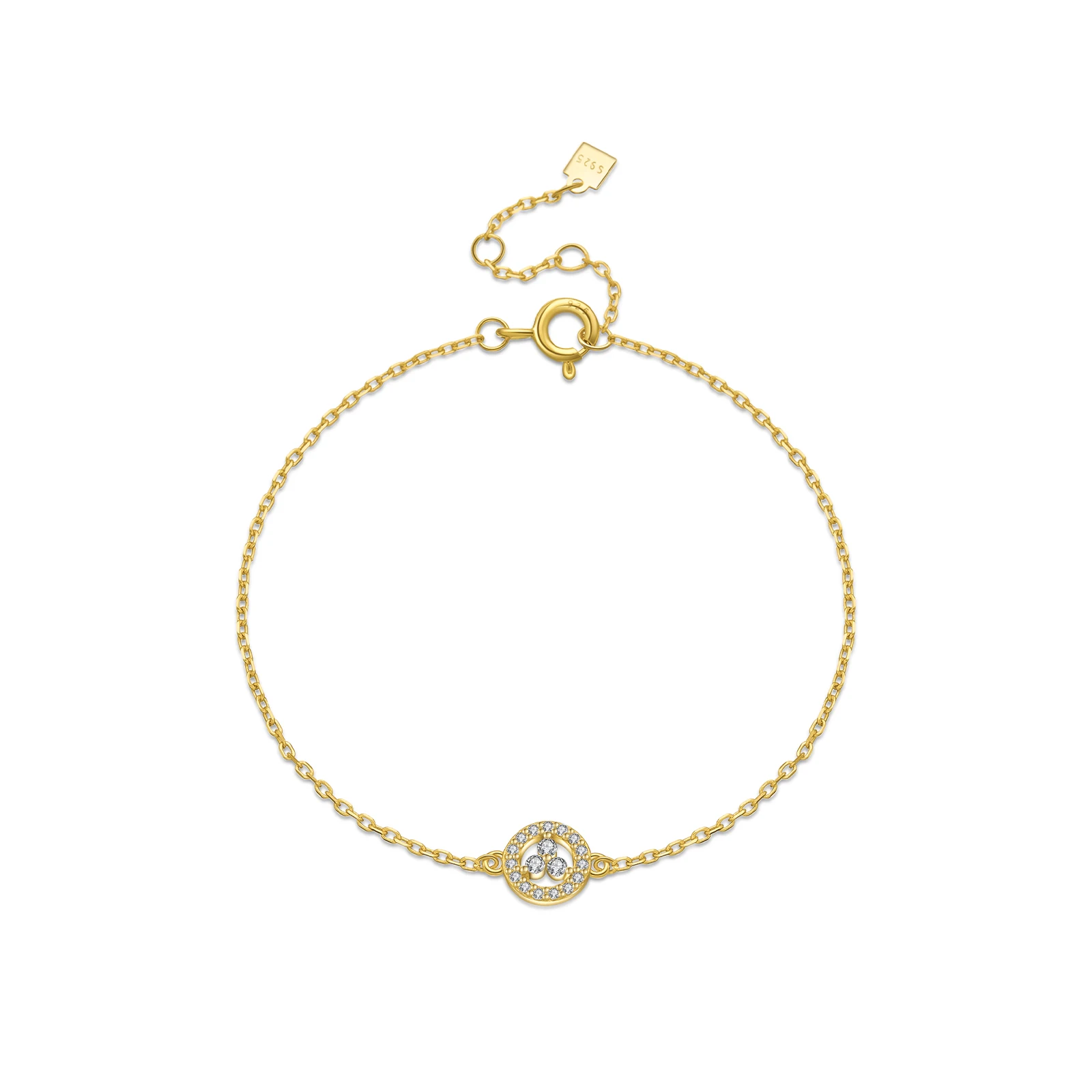 925 Sterling Silver Circle Cubic Zirconia Three Love Life Bracelet